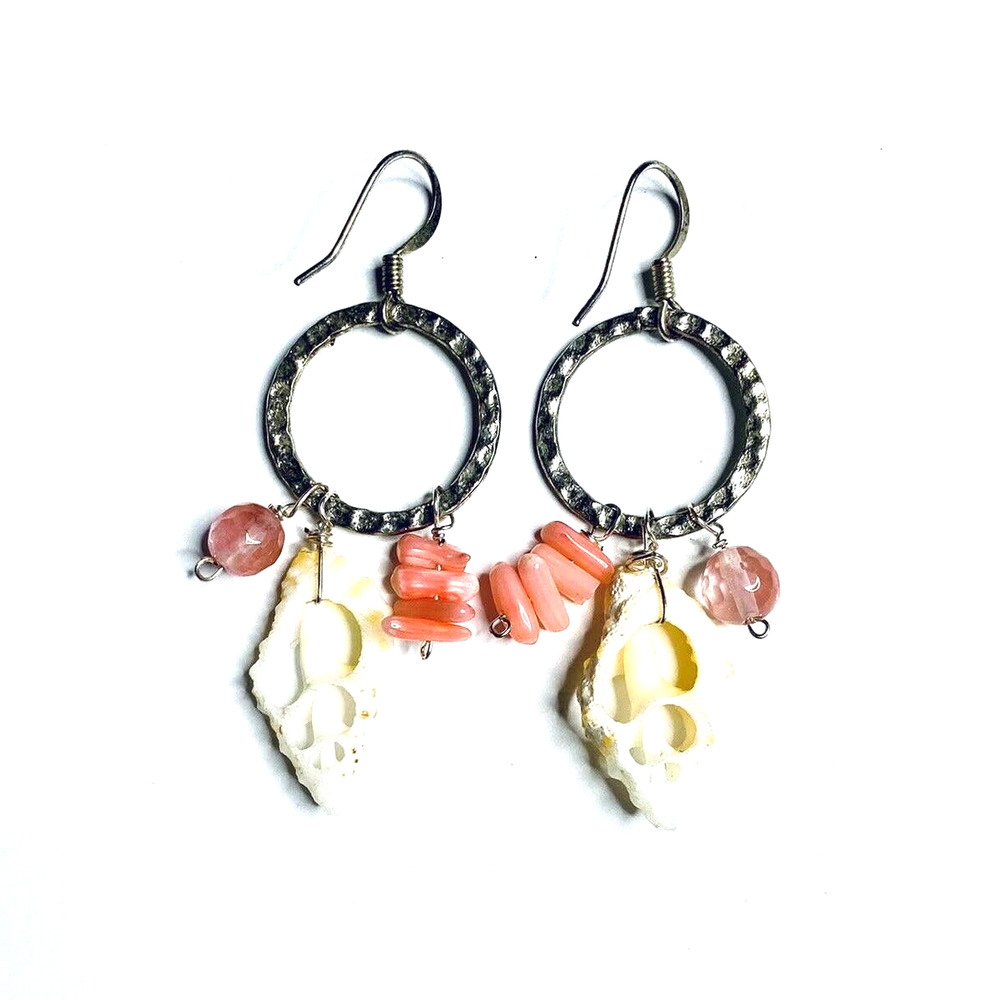 Vtg Silver Dangle Earrings Seashell - image 3